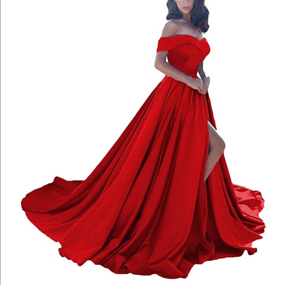 Off The Shoulder A Line Split Evening Dress Gown